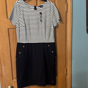 Tommy Hilfiger Striped Navy & White Short Sleeve Sheath Dress